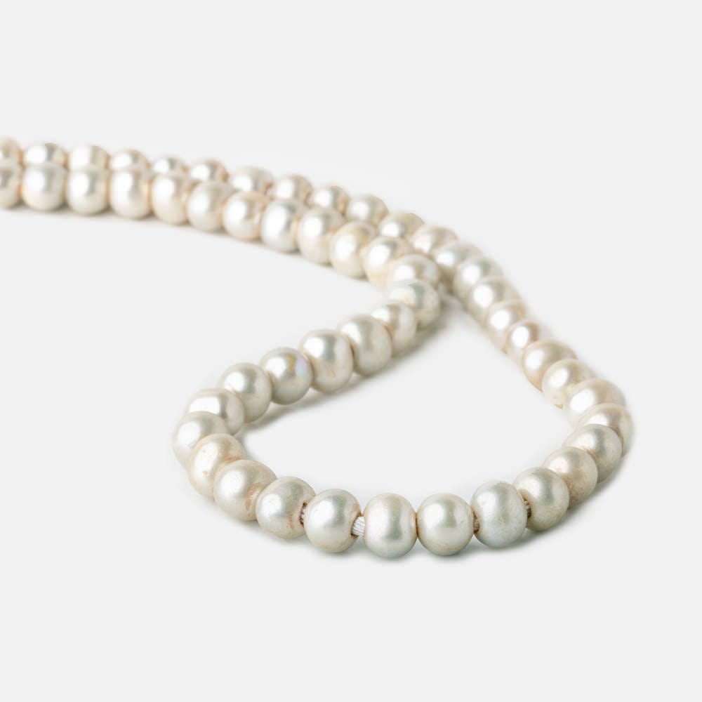 8x7-9x7mm Venetian Silver Off Round 2.5mm Large Hole Freshwater Pearl 55 pcs