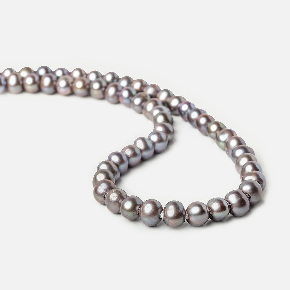 8x7-9x7mm Violet Peacock Silver Off Round 2.5mm Large Hole Freshwater Pearl 55 pcs