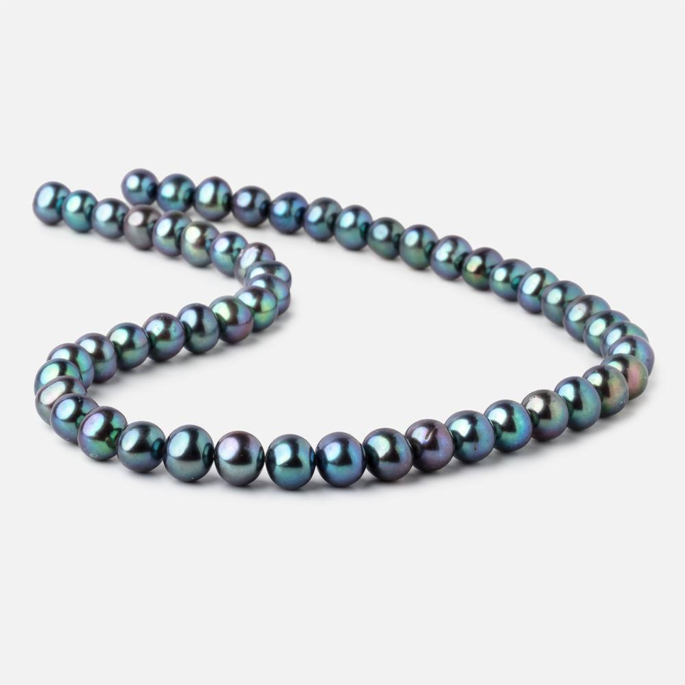 8x7mm Green Peacock Off Round Freshwater Pearls 15.5 inch 52 pieces