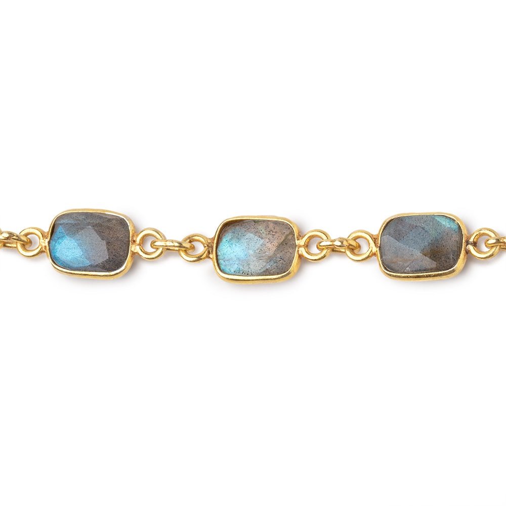 8x7mm Labradorite Faceted Rectangle Vermeil Bezeled Chain