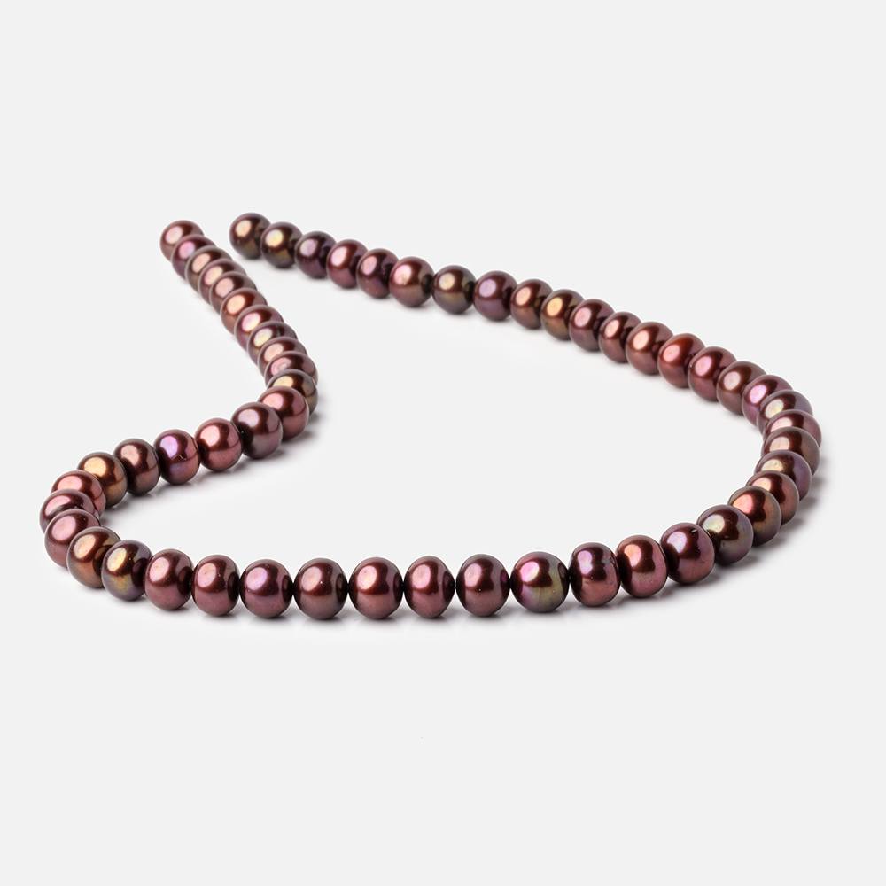 8x7mm Raspberry Chocolate Off Round Freshwater Pearls 15 inch 52 pieces