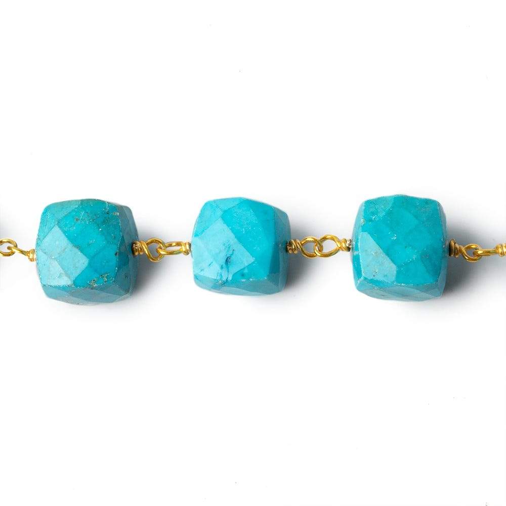 8x8-10x10mm Turquoise Howlite faceted cube Gold plated Chain by the foot 21 pieces