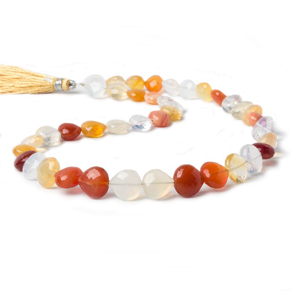 8x8-11x11mm Mexican Fire Opal faceted heart beads 16 inch 42 pieces AA Grade