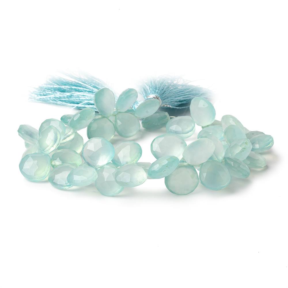 8x8-11x11mm Sea Blue Green Chalcedony faceted hearts 7.5 inch 44 beads