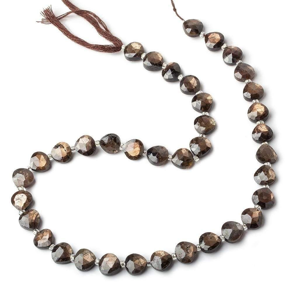 8x8mm Golden Sheen Chocolate Sapphire faceted hearts 15.5 inch 42 beads AA