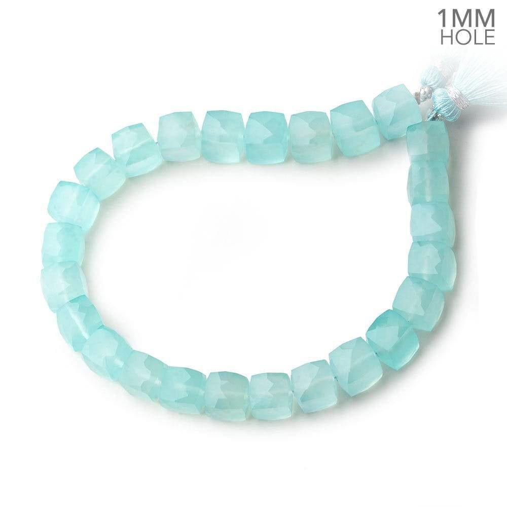 8x8mm Seafoam Blue Chalcedony faceted cubes 8 inch 25 large hole beads
