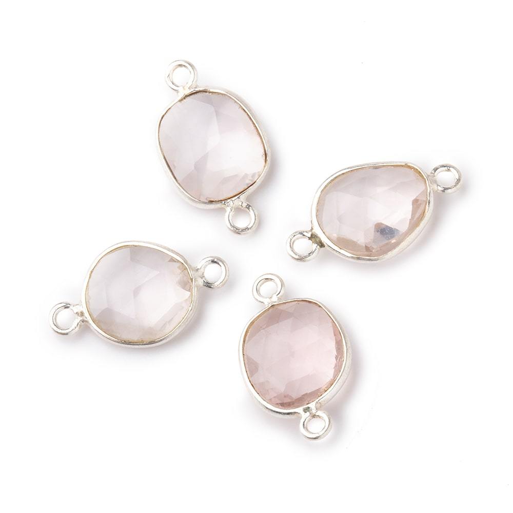 8x8mm Silver .925 Bezel Rose Quartz Faceted Nugget Connector Set of 4 Pieces