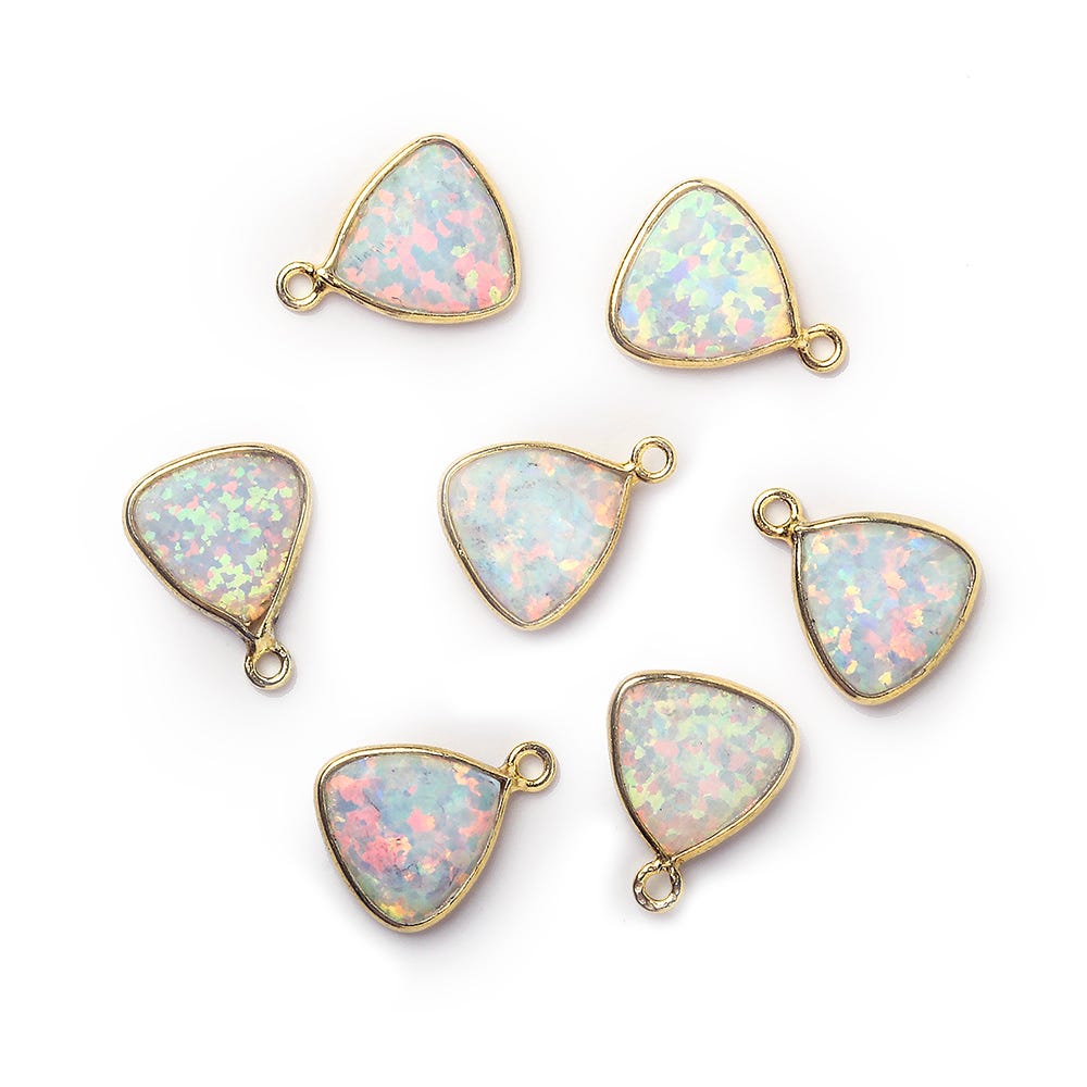 8x8mm Vermeil Bezel Synthetic Opal Triangle Pendant 1 piece