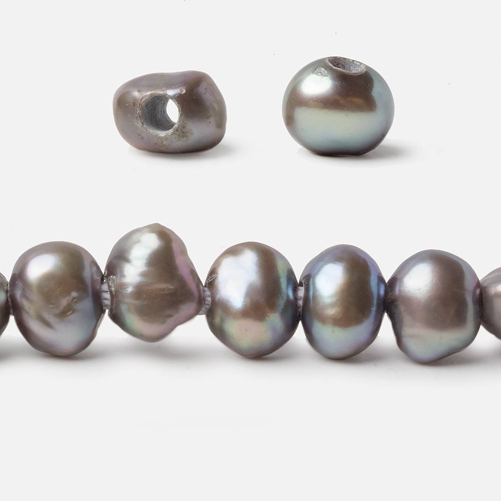 8x9-8x10mm Warm Grey Large Hole Baroque Freshwater Pearls 15 in. 49 pcs