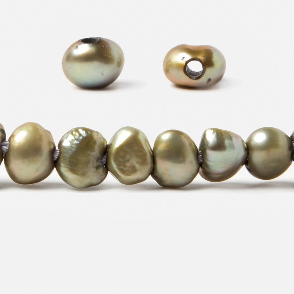 8x9-9x10.5mm Celadon Green Baroque 2.5mm large hole Pearls 15 in. 49 pcs