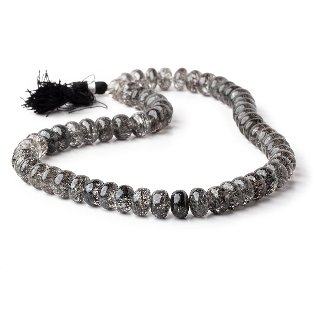 9-10mm Black Tourmalinated Quartz Plain Rondelles 16 inch 63 beads AAA