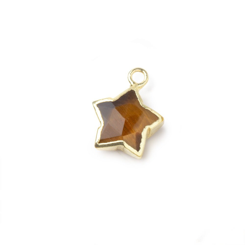 9-10mm Gold Leafed Tiger's Eye Faceted Star Focal Pendant 1 piece