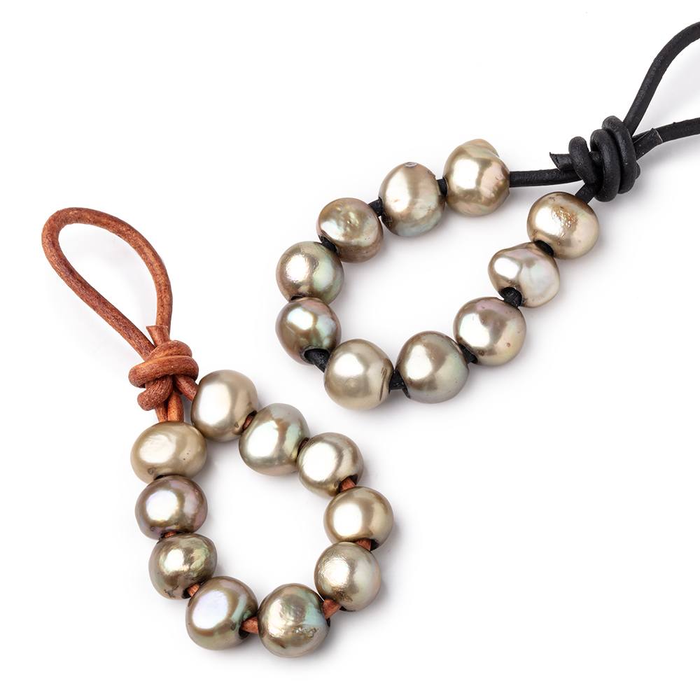 9-10mm Grape Green Large Hole Baroque Pearls Set of 11