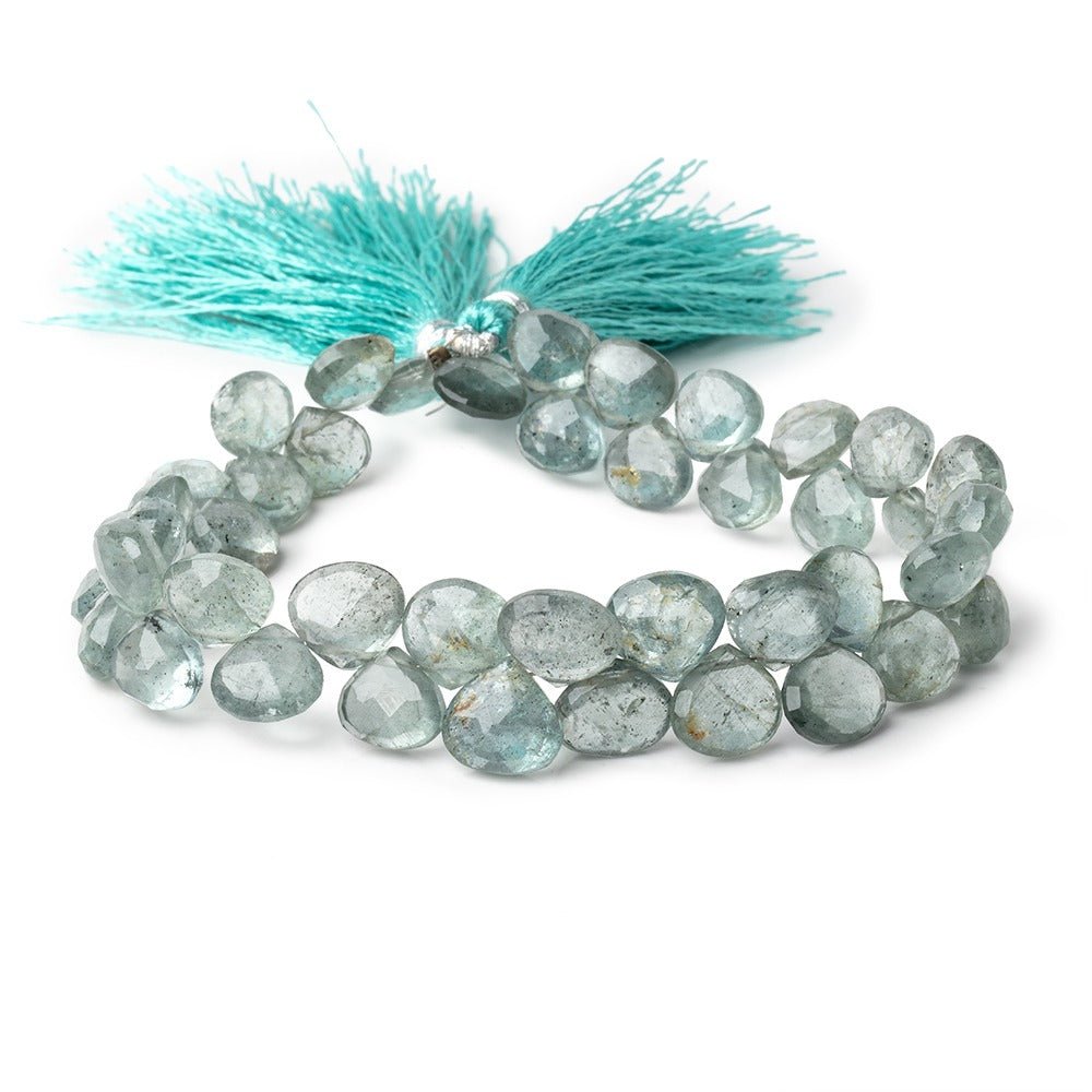 9-10mm Moss Aquamarine Faceted Heart Beads 8 inch 40 pieces AA