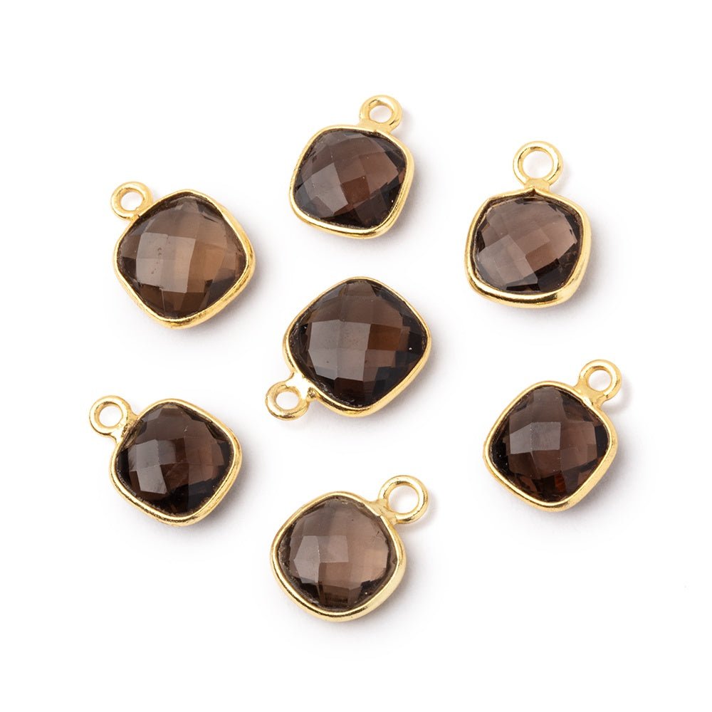 9-10mm Vermeil Bezel Smoky Quartz Faceted Cushion Pendant 1 piece