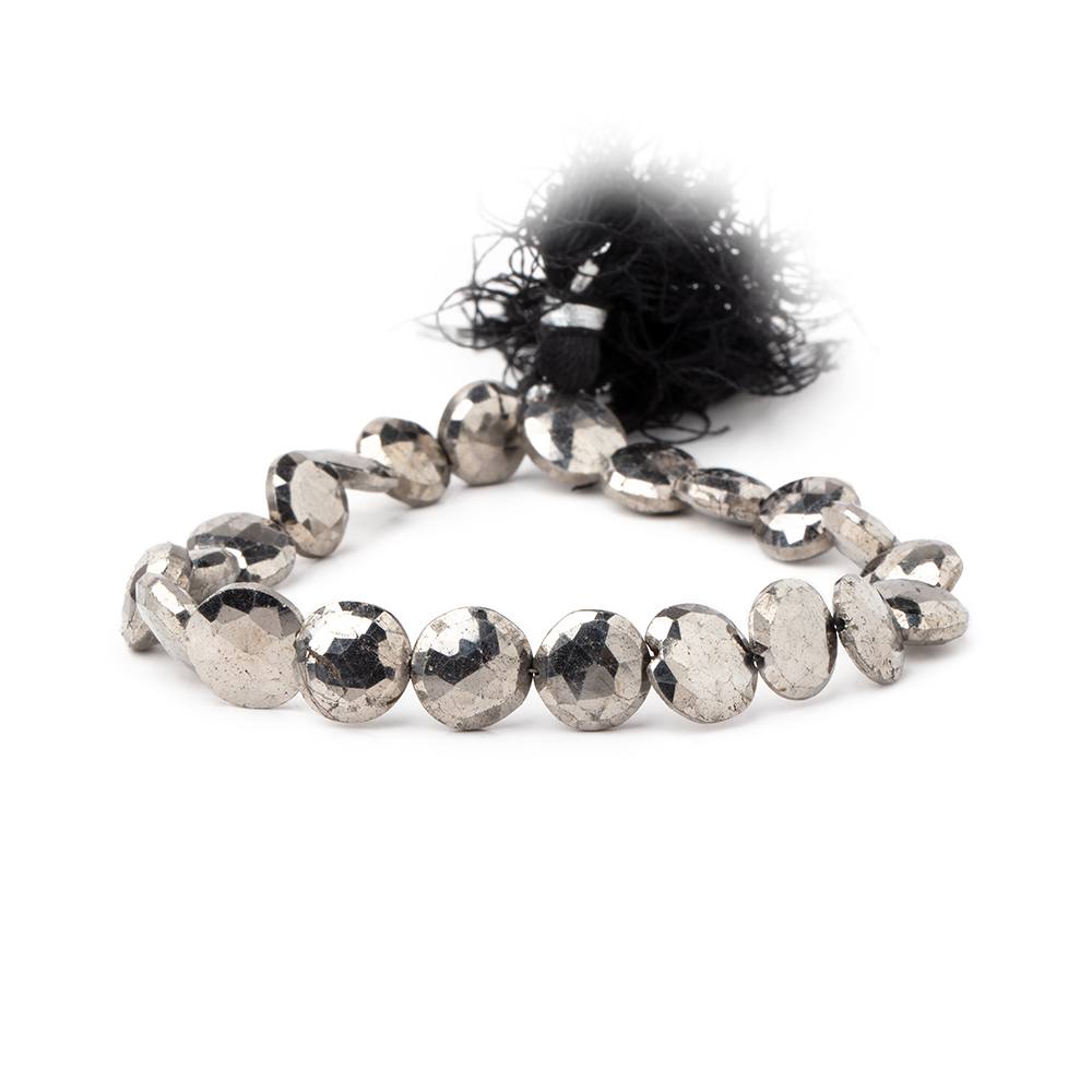 9-10mm White Pyrite Faceted Coin Beads 8 inch 20 pieces