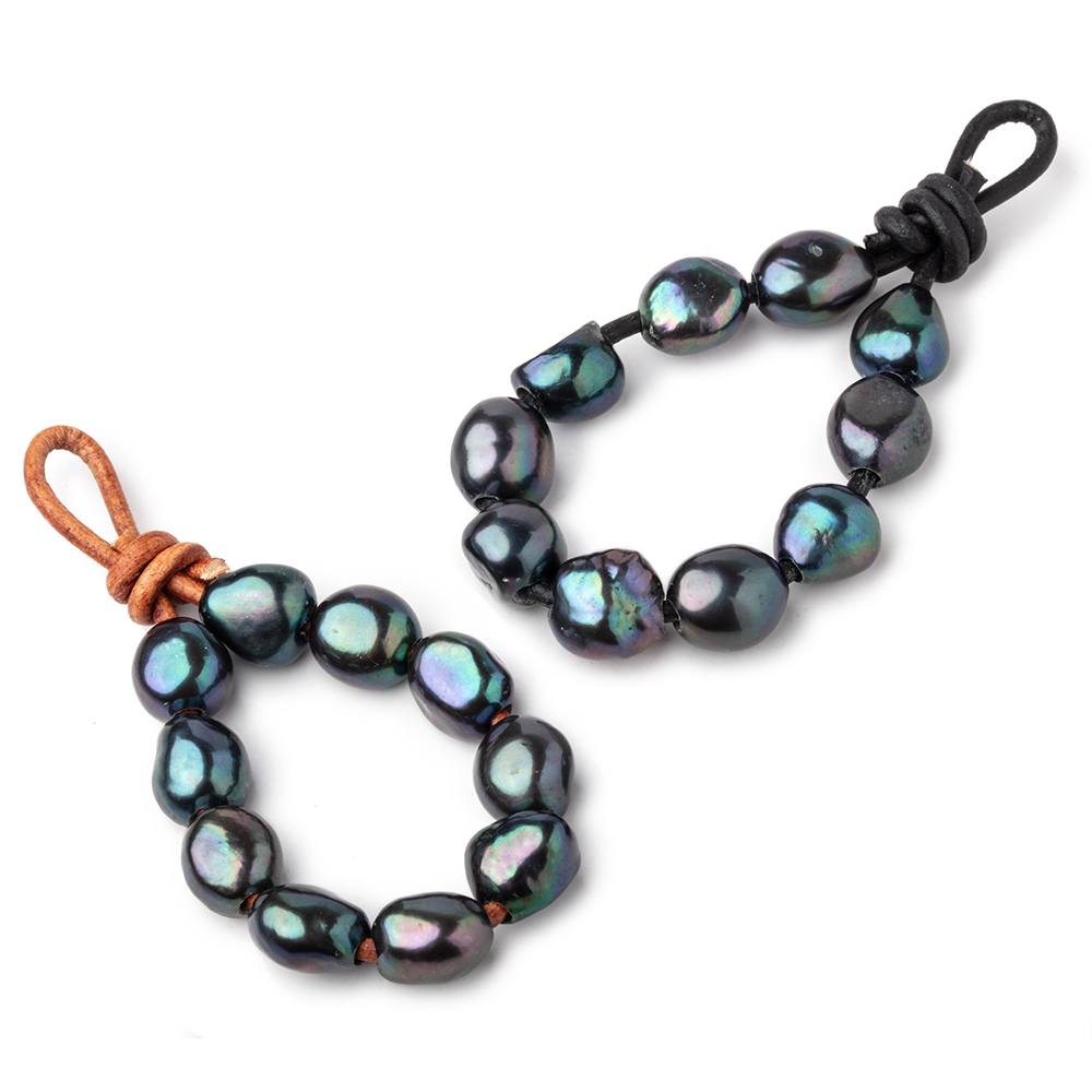 9-11mm Dark Peacock Large Hole Baroque Pearls Set of 10