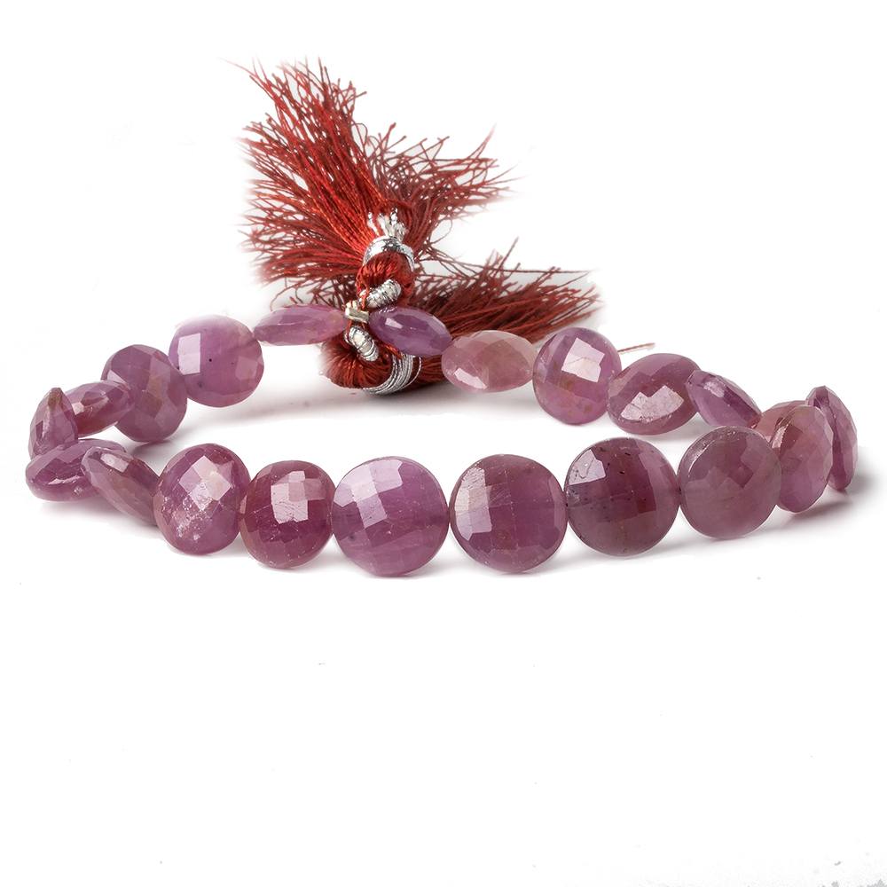 9-11mm Ruby faceted Coin Beads 8 inch 20 beads