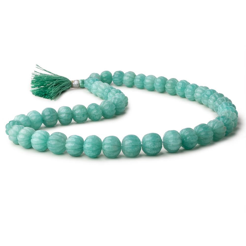 9-12mm Amazonite hand carved Melon rondelles 16 inch 46 beads AAA