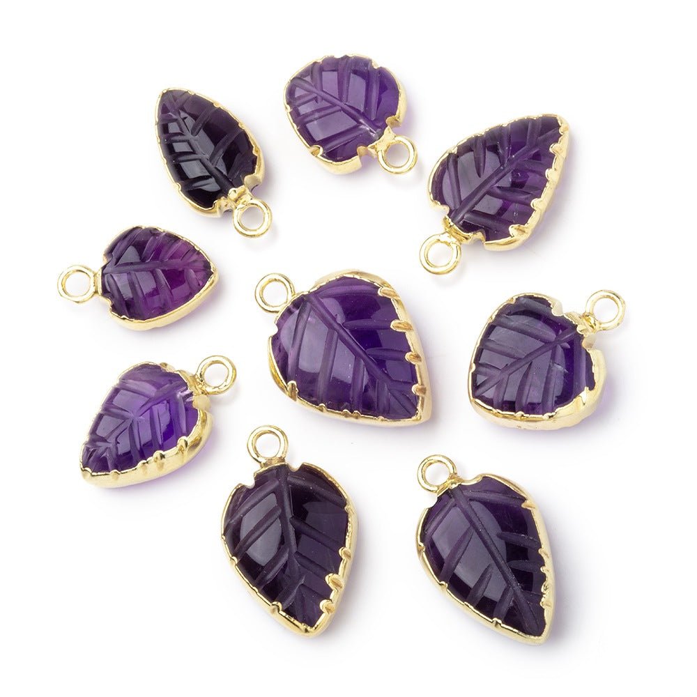 9-12mm Gold Leafed Amethyst Carved Leaf Focal 1 piece