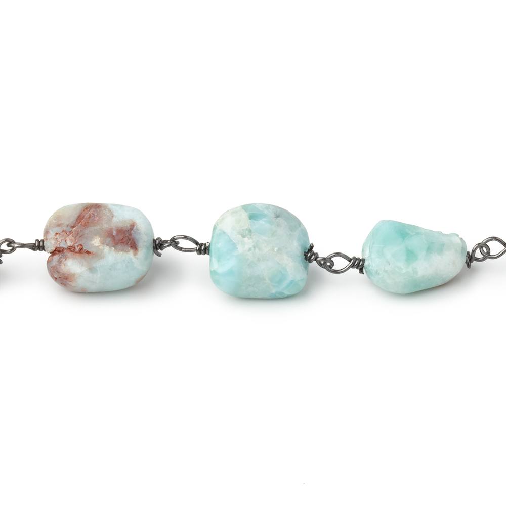 9-12mm Larimar Plain Nuggets on Black Gold Plated Chain