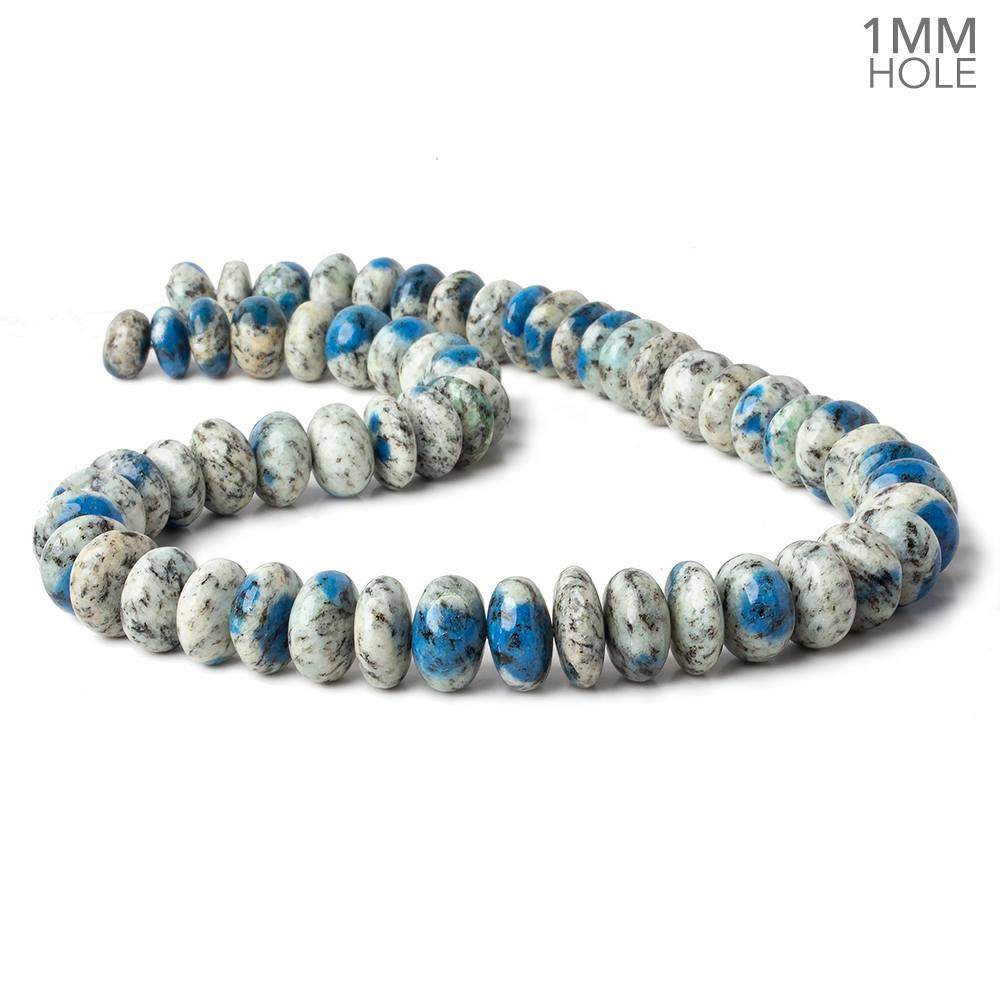 9-13mm K2 Azurite Granite "K2 Jasper" plain rondelle beads 17 inch 60 pieces 1mm hole