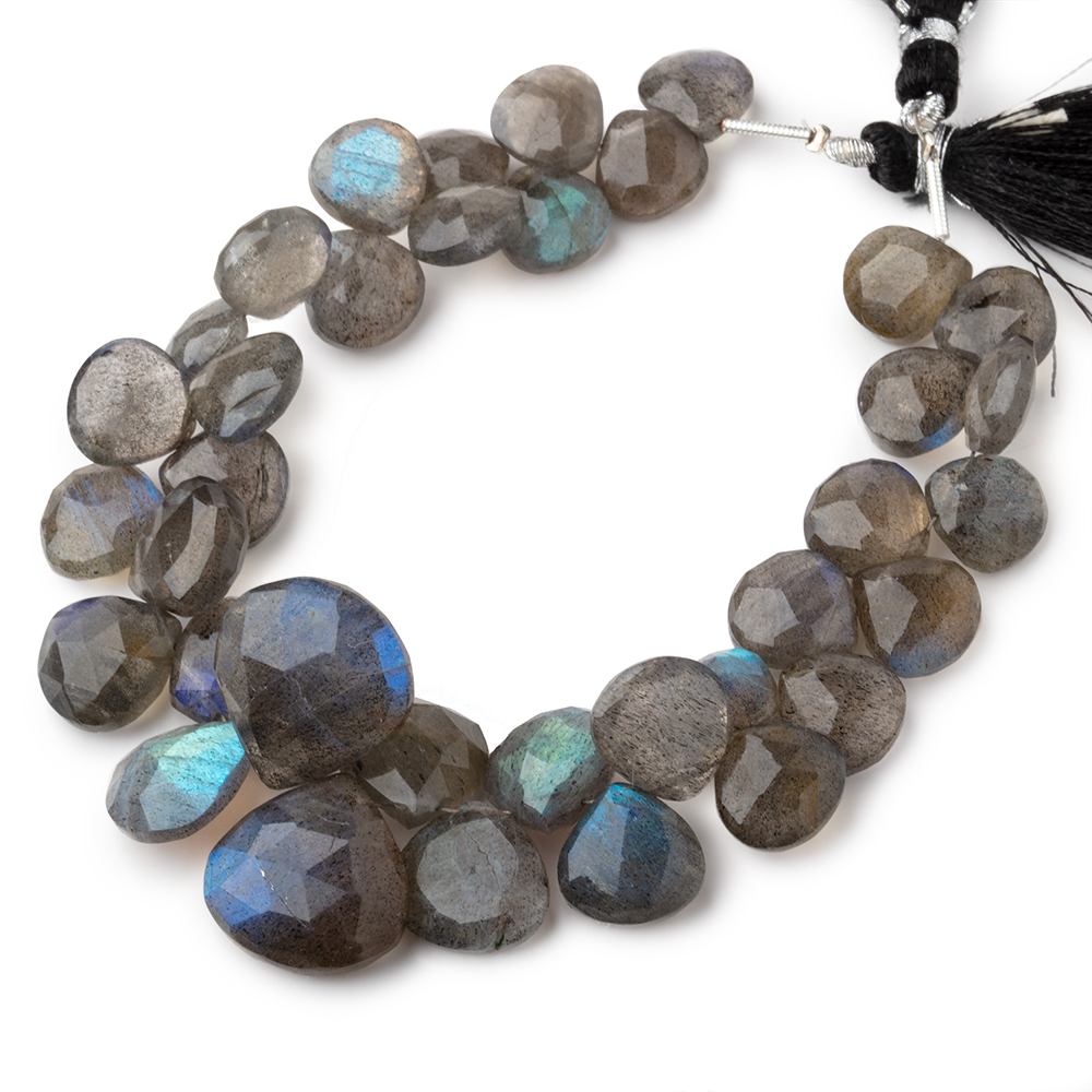 9-16mm Labradorite Faceted Heart Beads 7 inch 34 pieces AA