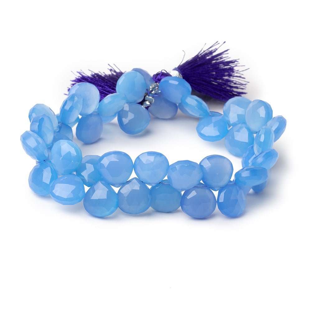 9-9.5mm Santorini Blue Chalcedony Faceted Heart 8 inch 45 Beads