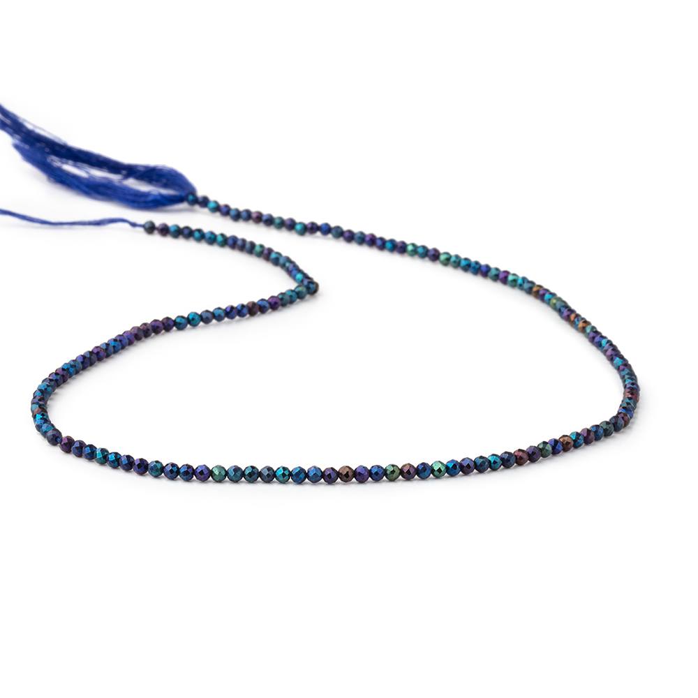 2mm Metallic Peacock Black Spinel Micro Faceted Rounds 13 inch 183 beads