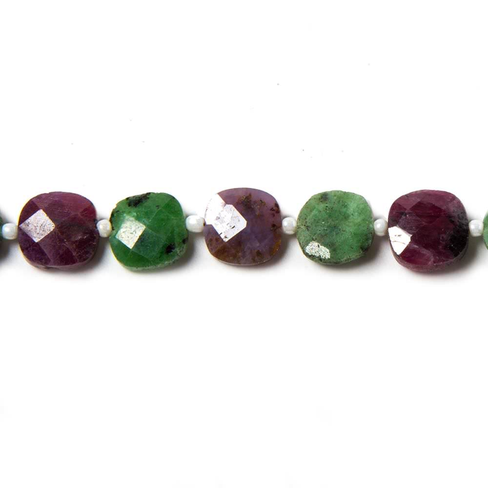 9.5-10.5mm Ruby in Zoisite faceted pillow beads 13.5 inch 29 pieces