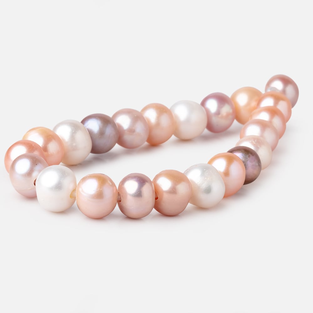 9.5-10.5mm Tri-Color Off Round Large Hole Freshwater Pearls 8 inch 22 Beads