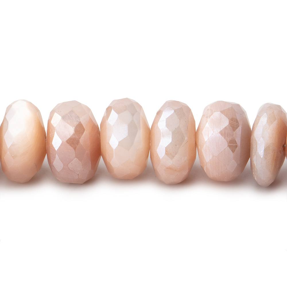 9.5-11.5mm Mystic Angel Skin Moonstone Faceted Rondelles 7.5 inch 32 Beads