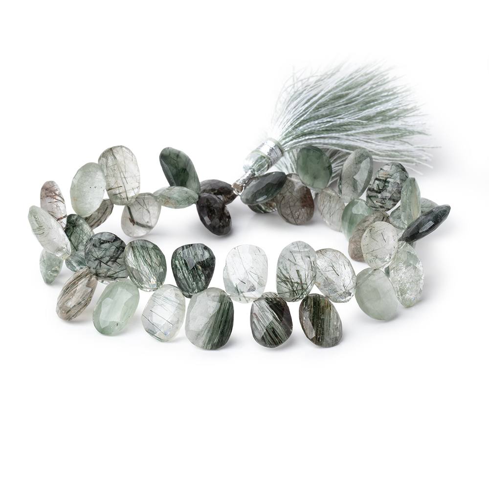 9.5-13mm Green Tourmalinated Quartz Faceted Freeform Beads 8 inch 43 pieces