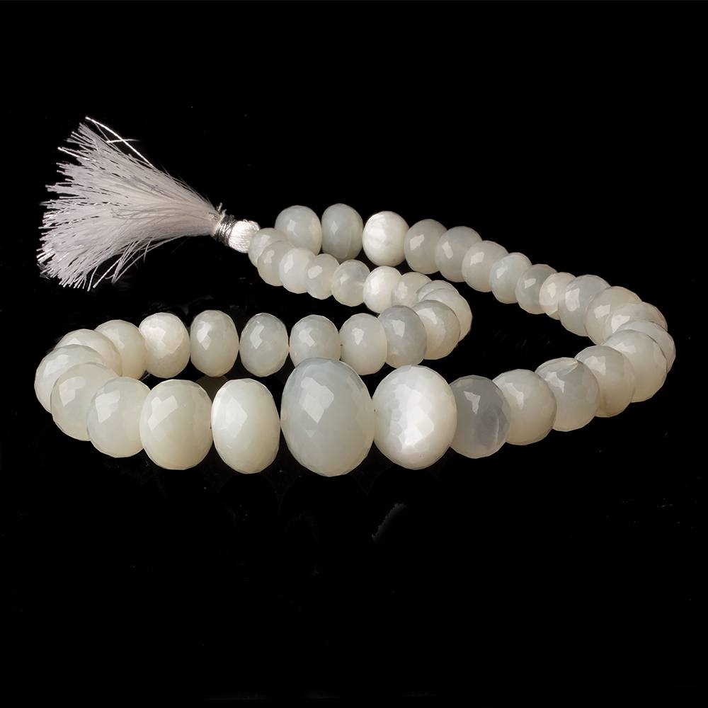 9.5mm - 21mm White Moonstone faceted rondelles 16 inch 43 beads A