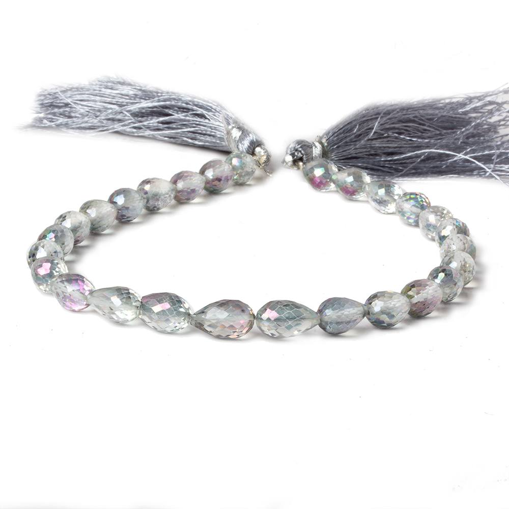 9.5x6.5mm Mystic White Topaz straight drilled faceted tear drops 9 inch 25 beads AA