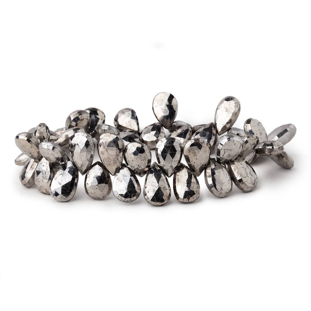 9.5x8-12.5x8mm White Pyrite faceted pear beads 8 inch 45 pieces