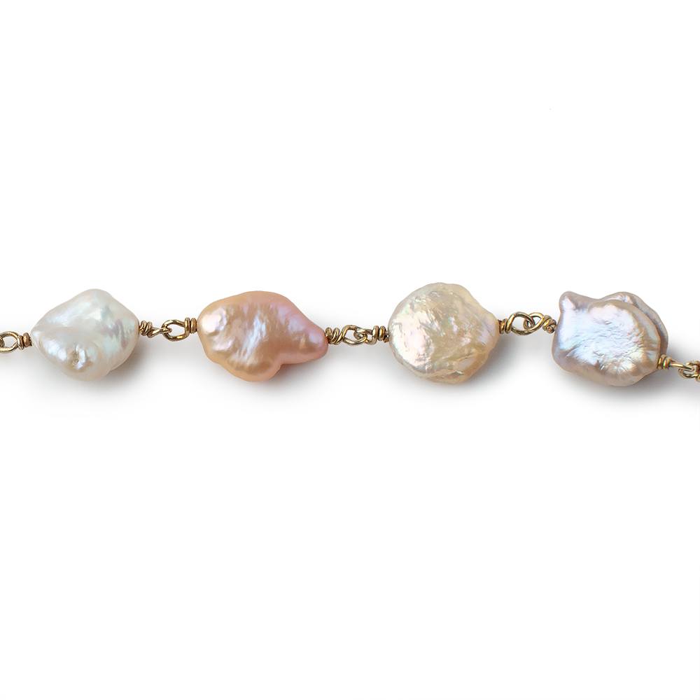 9.5x9.5-12x9mm Peach Keshi Pearls on Vermeil Chain by the Foot 17 pieces
