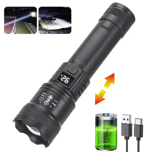 Ultra Bright Tactical LED Flashlight - USB Rechargeable Zoom Lantern for Camping, Fishing, and Defense