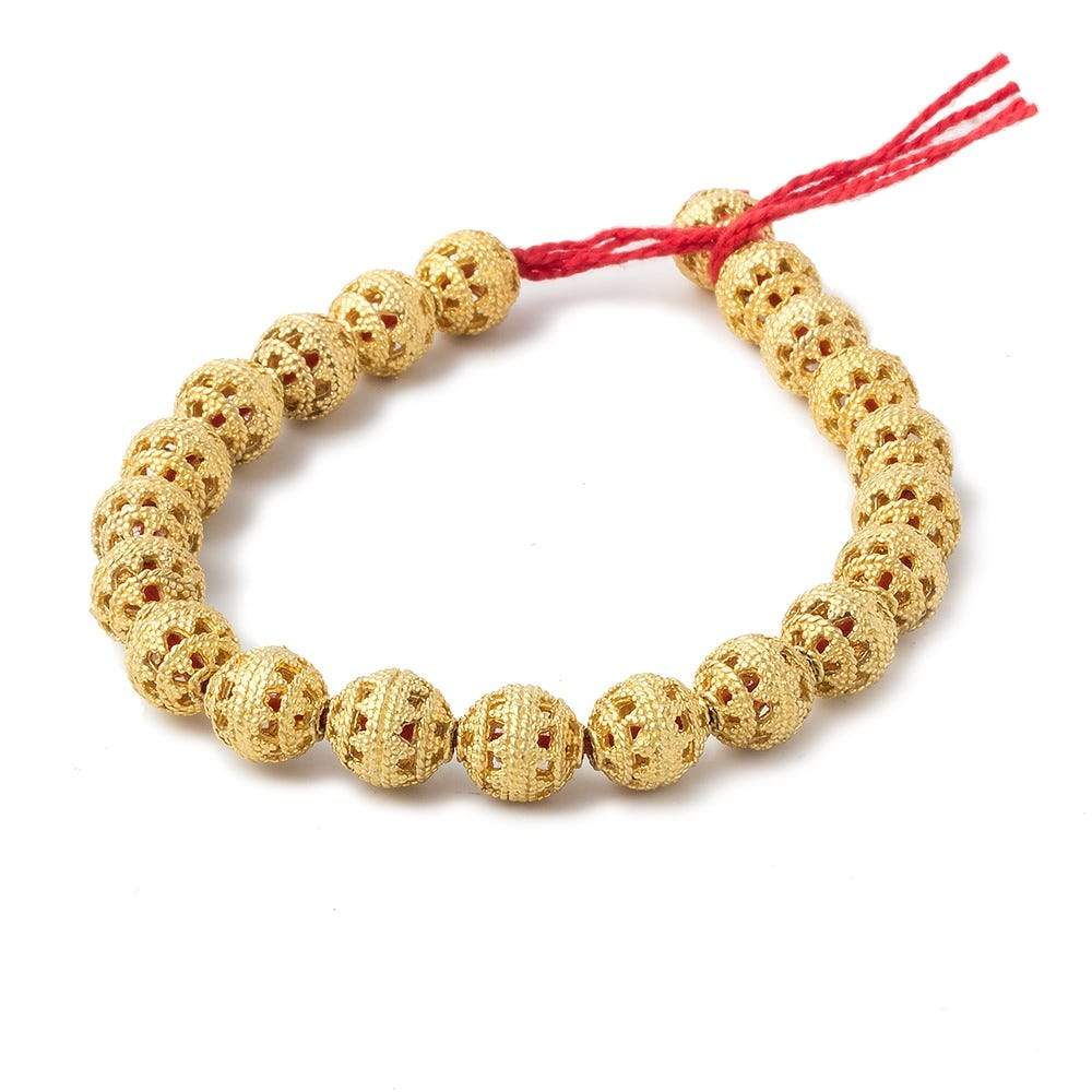9mm 22kt Gold plated Filigree Ball Roval Bead 8 inch 21 pieces