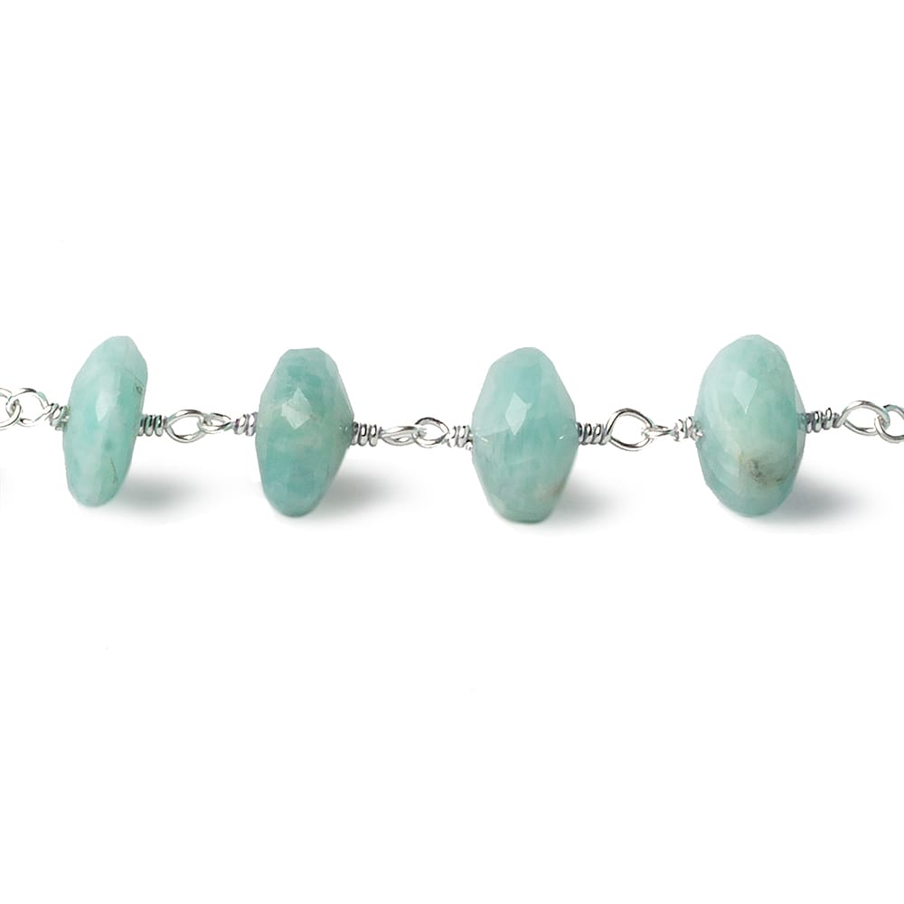 9mm Amazonite faceted Rondelle .925 Silver Chain by the foot 27 beads
