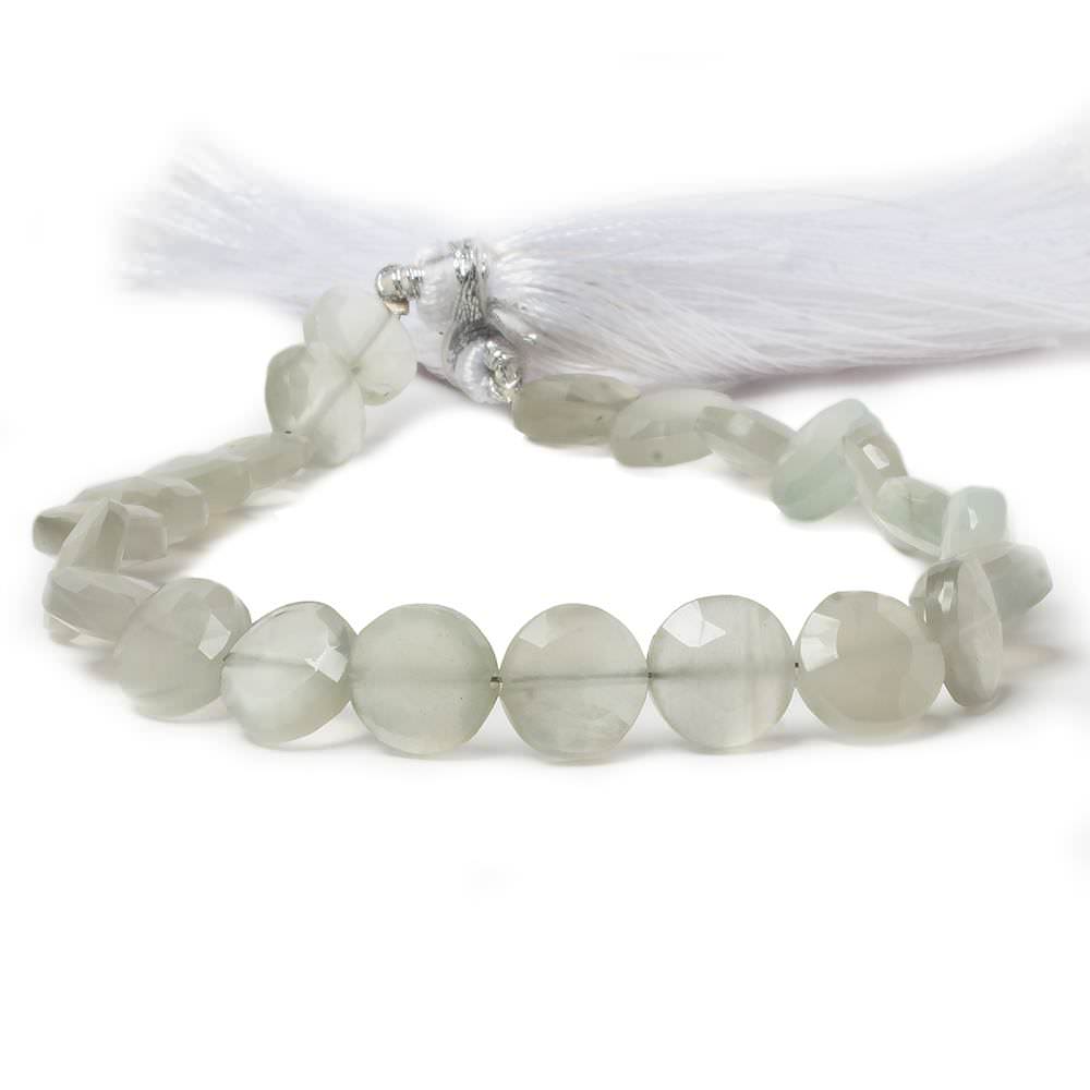 9mm Light Grey Moonstone faceted coin beads 8 inch 23 pieces