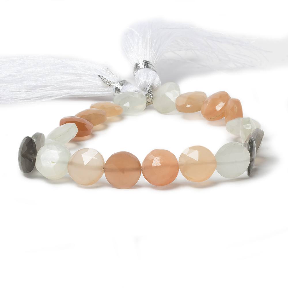 9mm Multi Color Moonstone faceted coin beads 8 inch 23 pieces