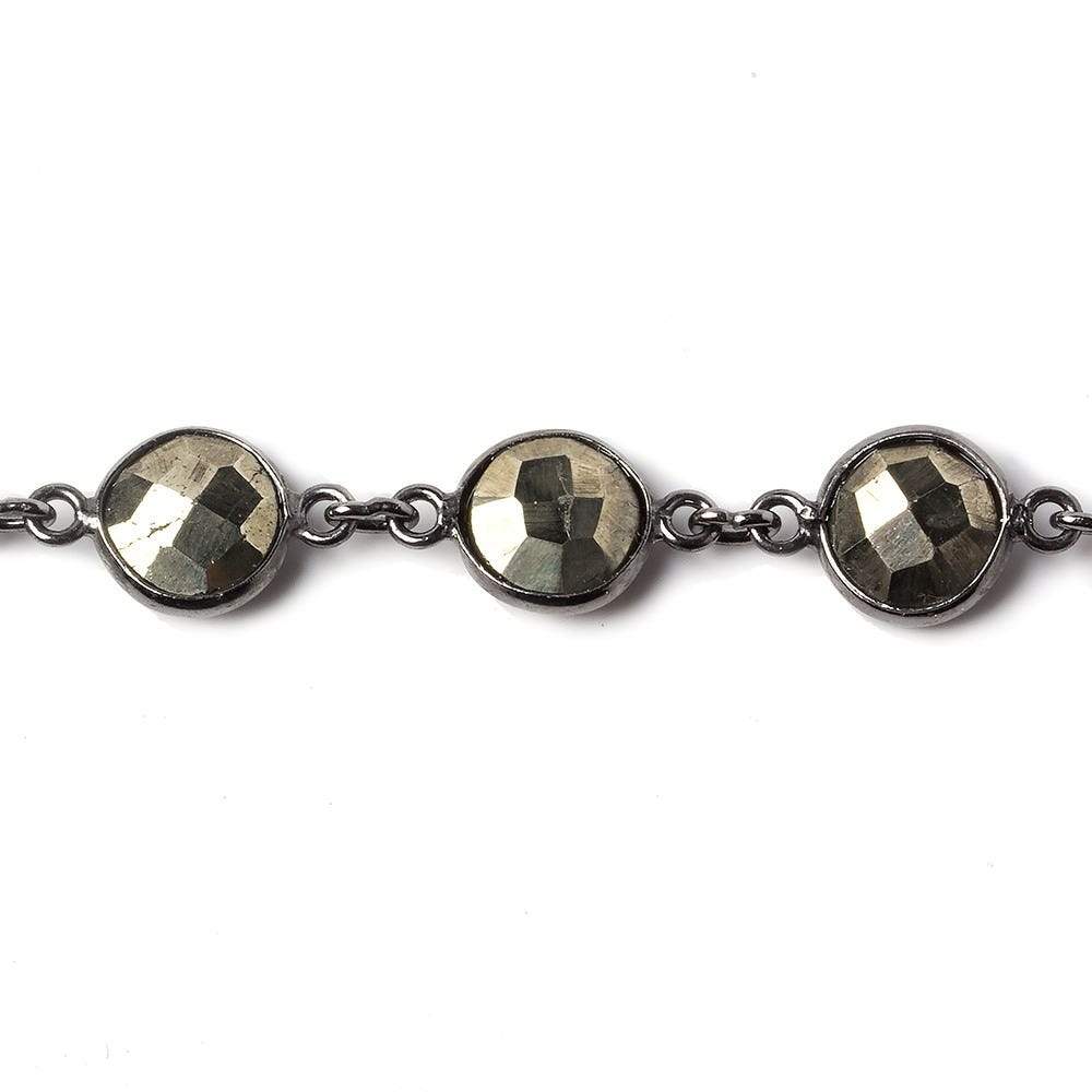 9mm Pyrite coin Oxidized Silver .925 Bezeled Chain by the foot 18 pcs