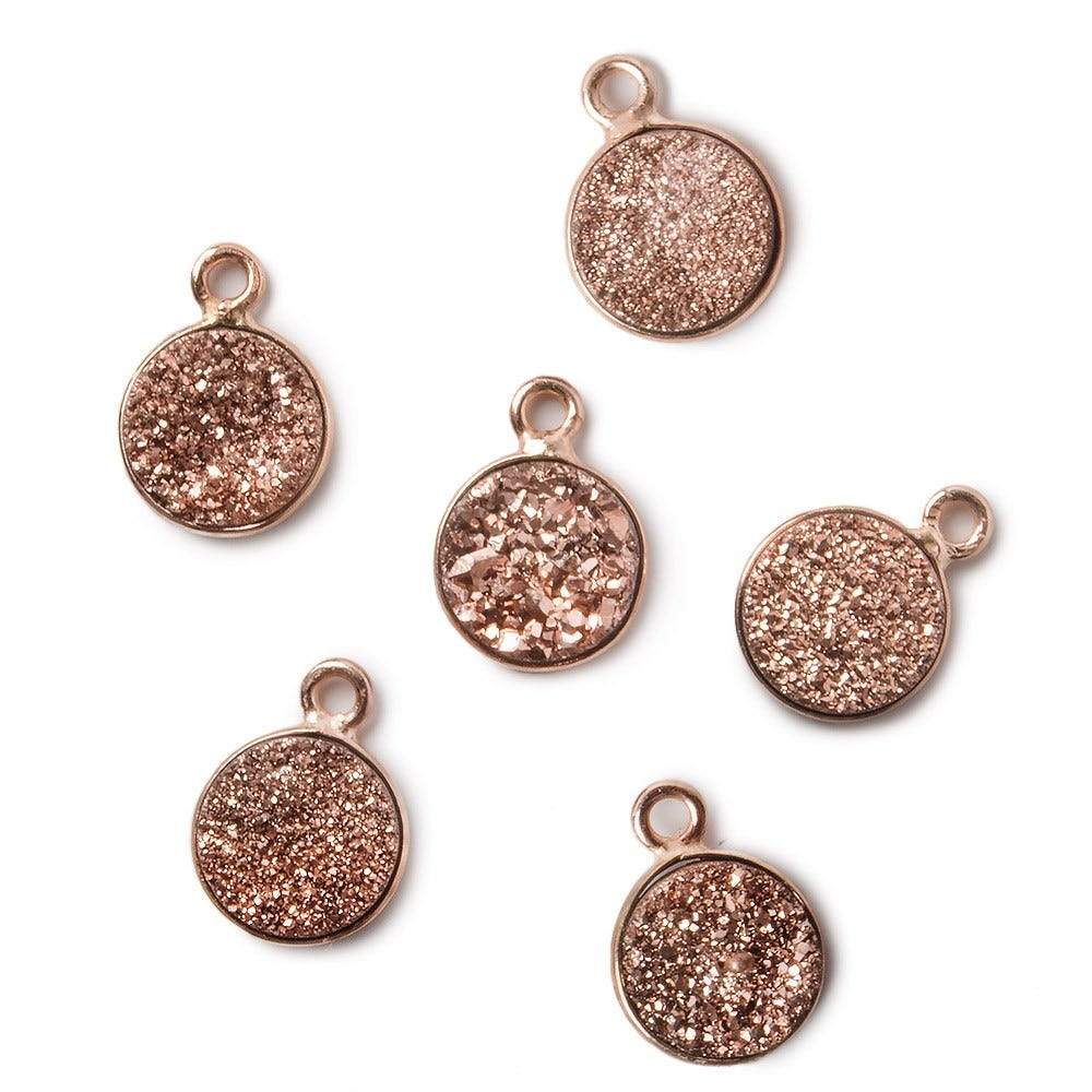 9mm Rose Gold Bezel Metallic Rose Drusy Coin Pendant 1 piece