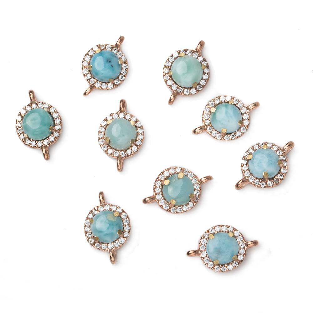 9mm Rose Gold Bezel White CZ and Larimar Coin Connector 1 focal piece