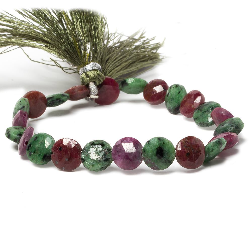 9mm Ruby in Zoisite faceted coin beads 8 inch 23 pieces