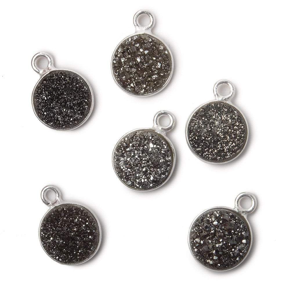 9mm Silver .925 Bezel Metallic Platinum Drusy Coin Pendant 1 piece