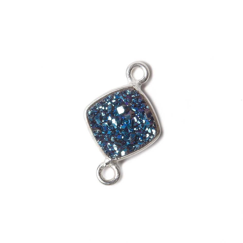 9mm Silver Bezel Metallic Aegean Blue Drusy Square Connector 1 piece