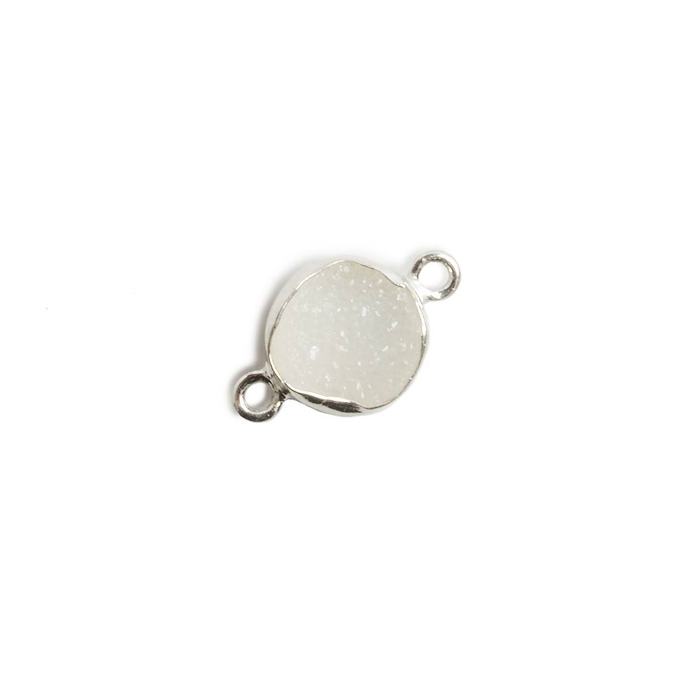 9mm Silver Bezel White Drusy Coin 2 ring Charm Connector 1 piece