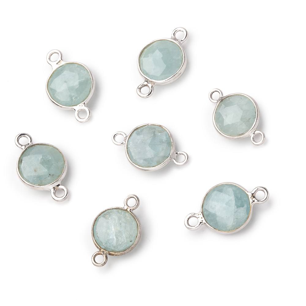 9mm Sterling Silver Bezel Milky Aquamarine Faceted Coin Connector 1 Focal piece